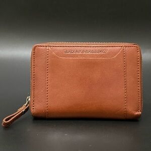 SPIKES & SPARROW Cognac Brown Leather Zip Wallet